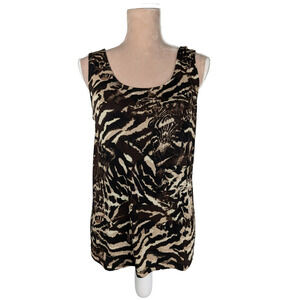 Chicos Travelers Tank Top Animal Print Safari Cheetah Zebra Brown Large